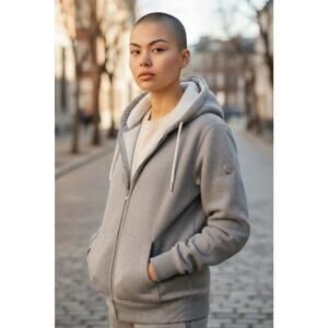 Cozy Madison Expedition Hooded Jacket Large Grey Sherpa Lined Full Zip LARGE